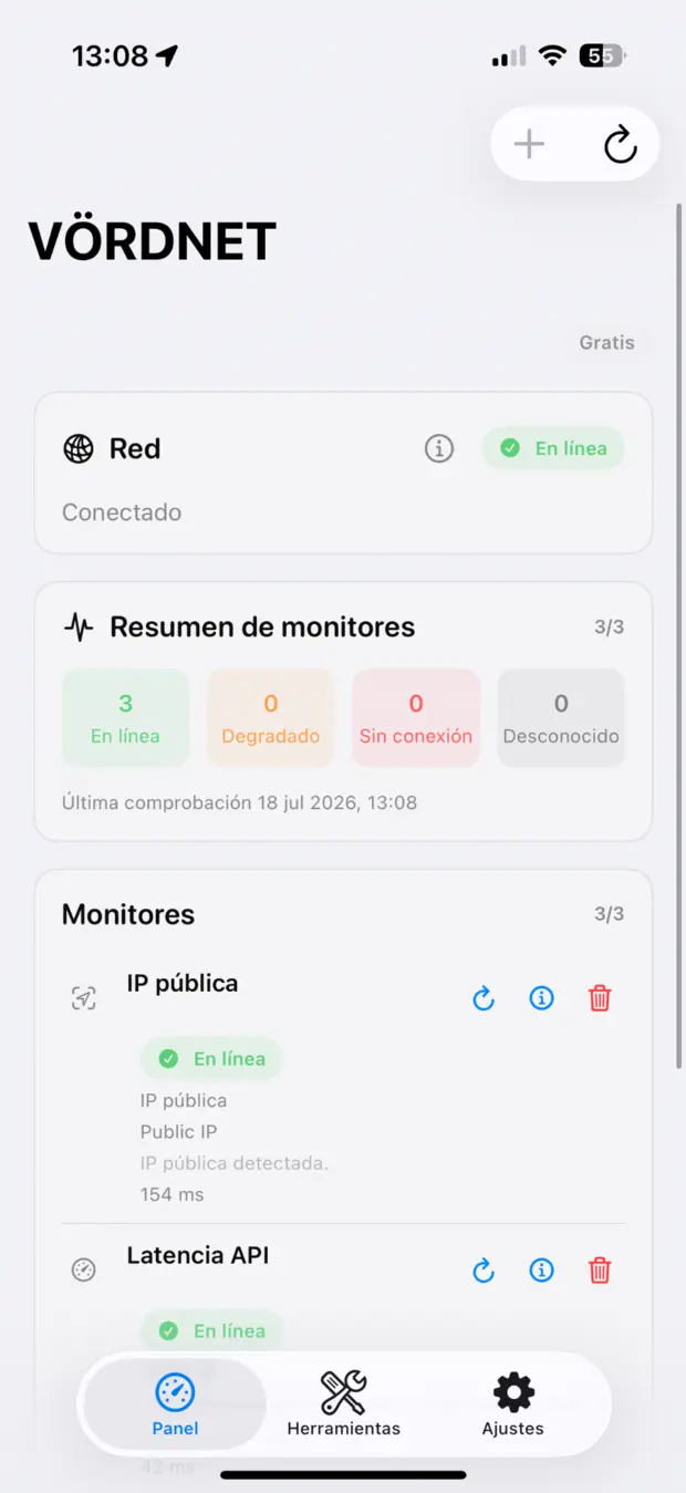 Pantalla de inicio de VÖRDNET en iPhone
