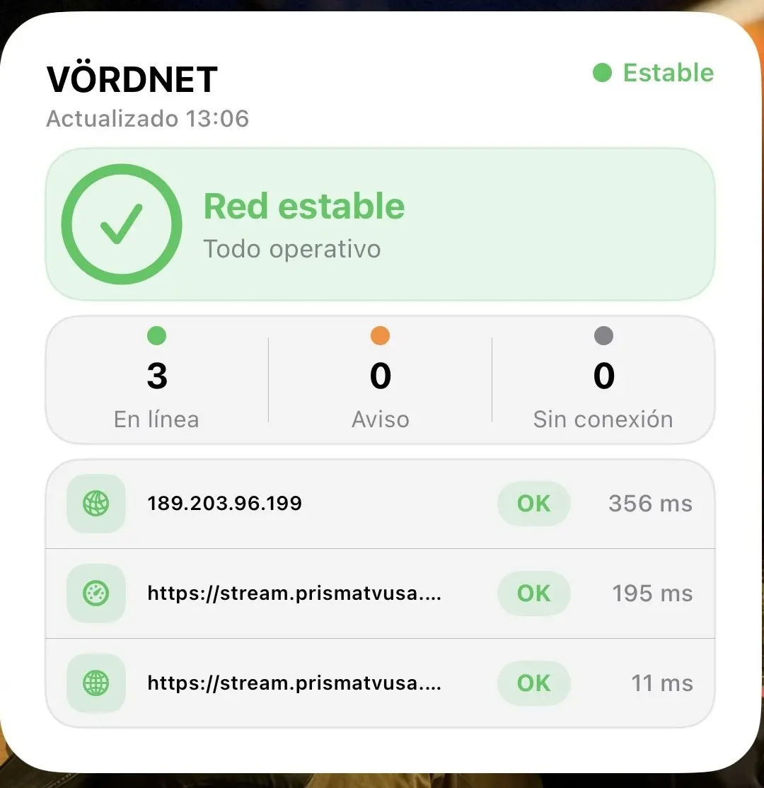 Widget de estado de VÖRDNET en la pantalla de inicio